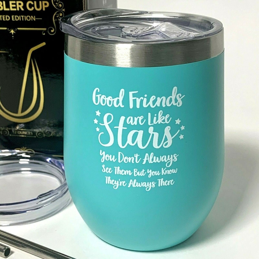 Kubbut Stainless Stemless Friendship Tumbler Good Friends Like Stars Aqua New