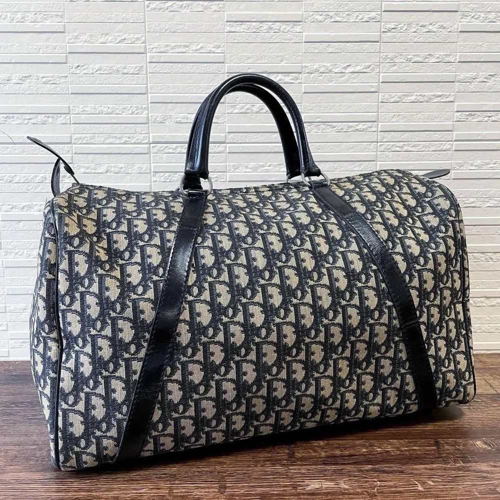 Dior Vintage Trotter Canvas Leather Boston Tote Handbag