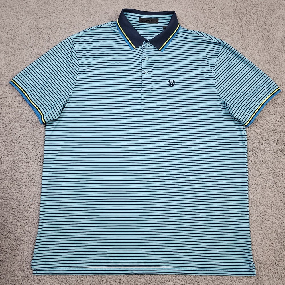 G Fore Polo Shirt Mens 2XL Blue Striped Golf Performance Stretch Wicking Golfer