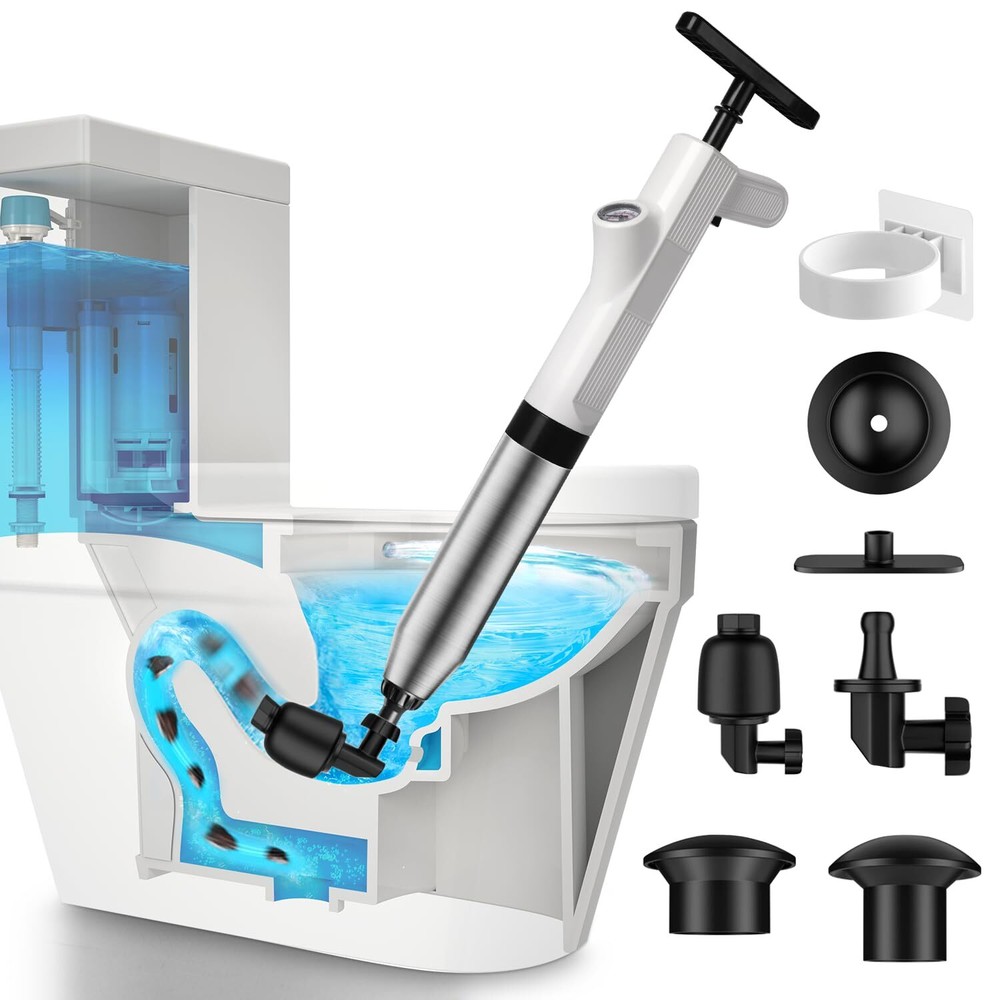 Air Plunger for Toilet – High Pressure Plunge Blaster, Stainless Steel Pressu...
