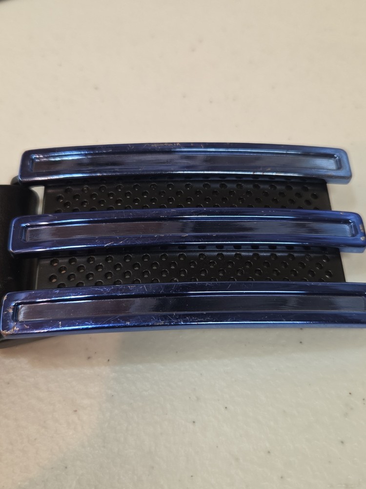 Adidas 3-Stripe Buckle Belt Men’s 36 Black Faux Leather Blue Metal Buckle Adjust