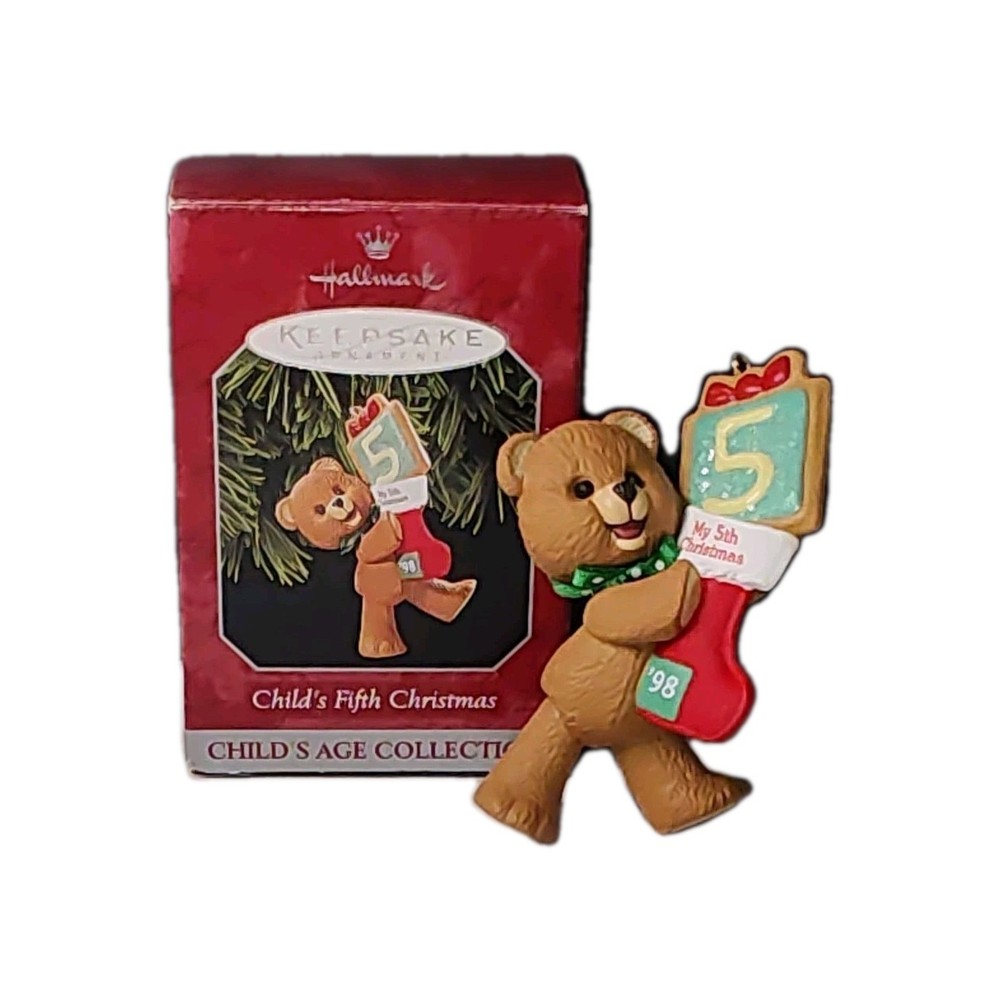 1998 Hallmark Keepsake 5th Christmas Bear with Stocking Ornament