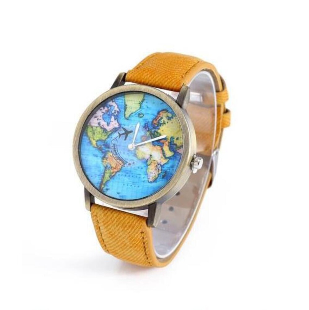 Casual Quartz Model Airplane Ladies Watch with Denim Strap and Colorful Dial