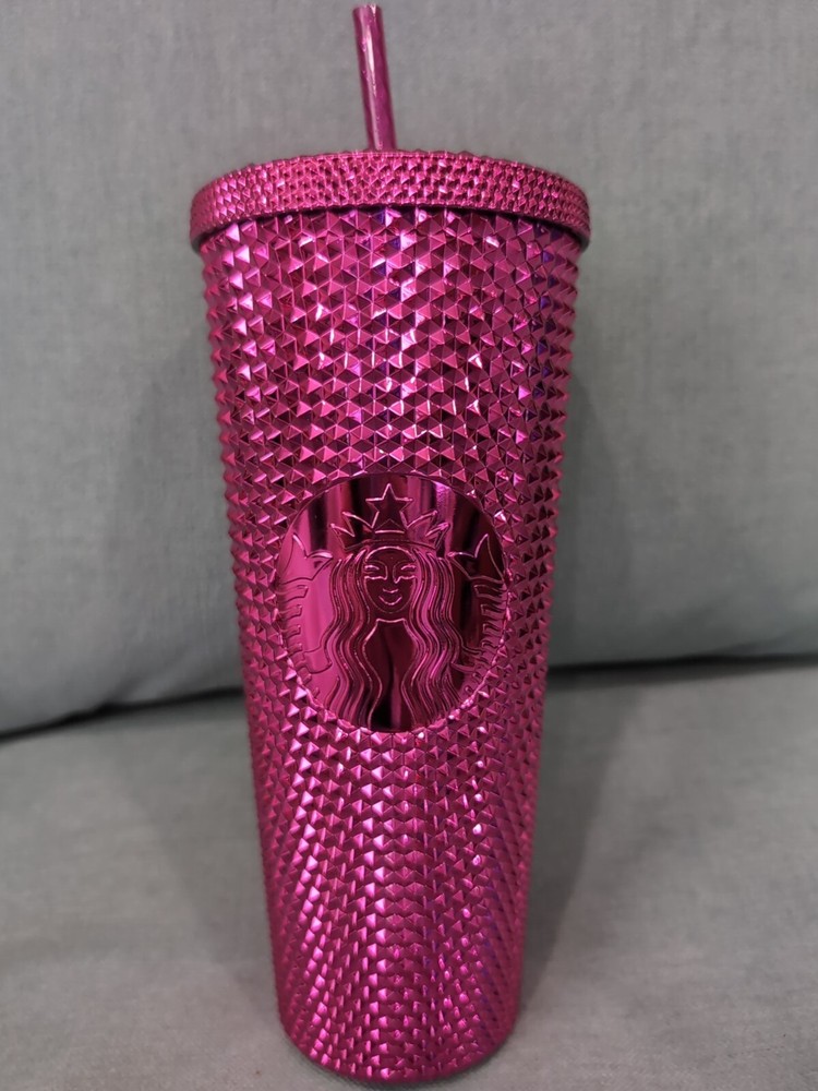 Starbucks 2022 Christmas Pink Bling Studded Tumbler 24 oz Cold Cup NEW
