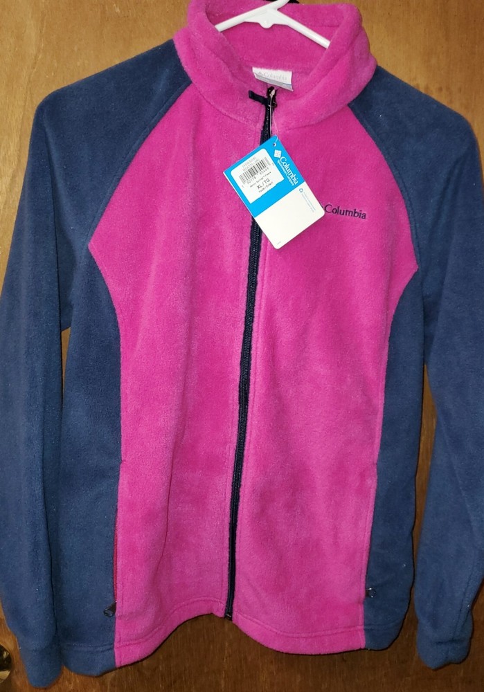 Columbia Youth XL Benton Springs Full Zip Fleece Jacket - Blue & Hot Pink Accents