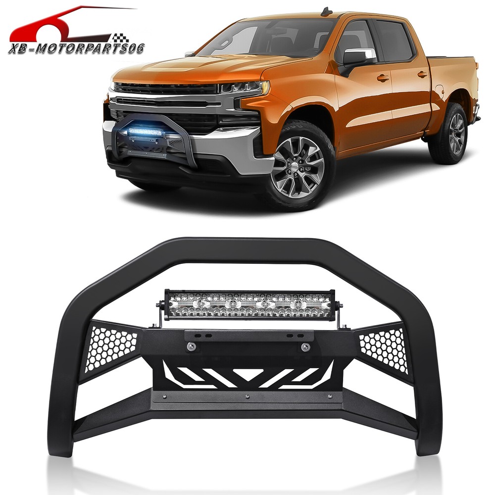 Bull Bar Front Grille Guard Bumper W/ LED Light For 19-24 Silverado&Sierra 1500