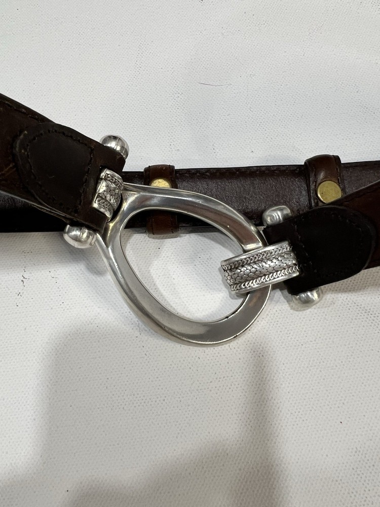 Vintage Genuine Leather Belt with Silver Hook and Buckle Women's Size Small
