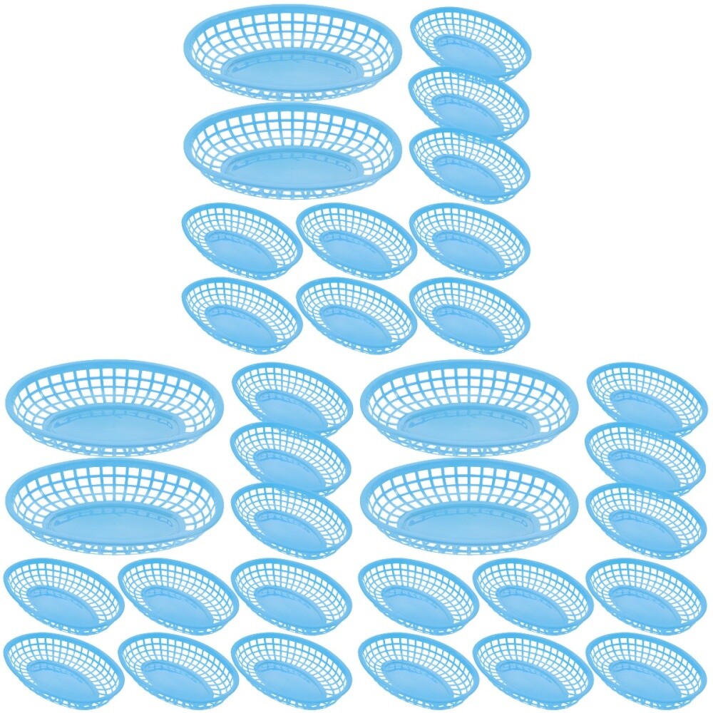 Set of 3 Small Blue Fast Food Baskets Wicker Snack Plate Hamburger