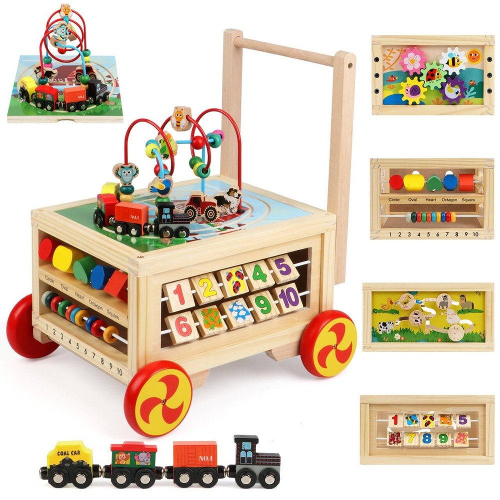 Wooden Activity Cube 7-in-1 Montessori Toys for 1+ Year Old Boys Girls Educat...