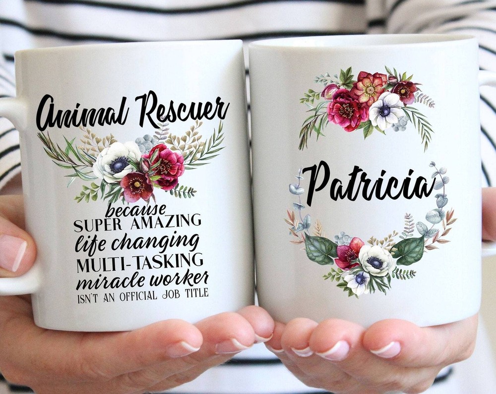 Personalized Animal Rescuer Gift For Women L Custom Name Floral Cup L Thank You