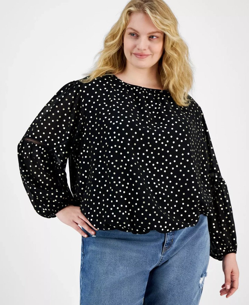 Tommy Hilfiger Women's Top Plus Sz 2X Size Metallic-Dot Bloused