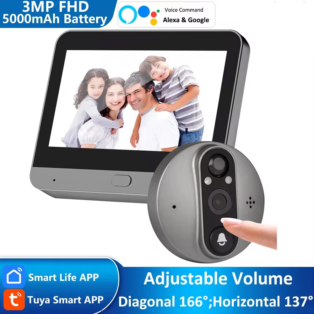 Tuya APP Home Battery WiFi Video Digital Door Peephole Viewer PIR IR Door Bell