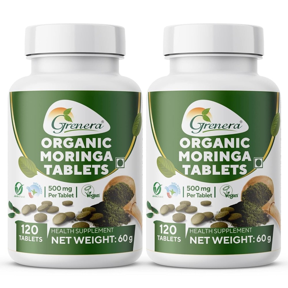 Organic Moringa Leaf Powder Tablets 120ct Combo Pack by Grenera