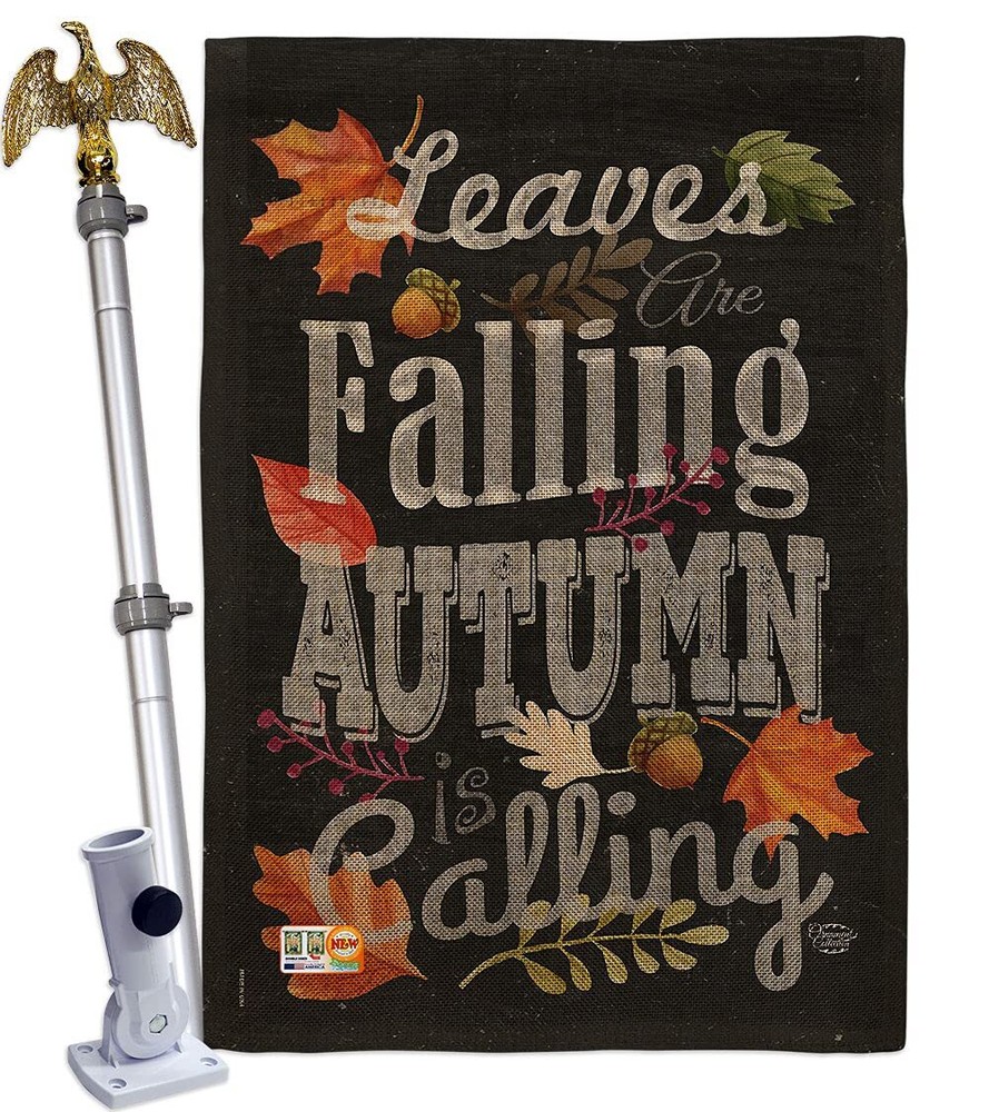 Autumn is Calling Fall House Flag - Eagle Set Harvest & Scarecrow Pumkins Sun...