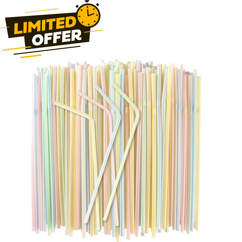 150PCS Disposable Plastic Drinking Straws Flexible Straws Long Colorful PP