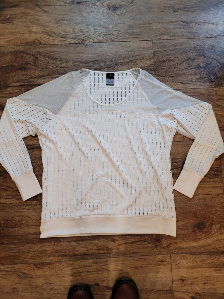 Nike Dri-Fit Sweatshirt Top Athletic Logo Womens Size XL Mesh Vented Ivory