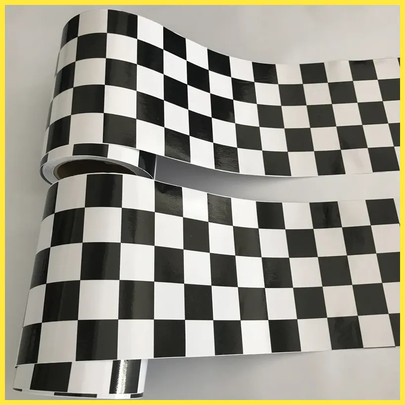 Black White Checkered Flag Glossy Vinyl Wrap for Cars & Motorbikes with Air Release
