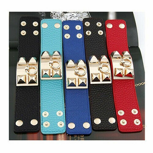 Pyramid Gold Studded Faux Leather Multicolor Wrap Cuff Bangle