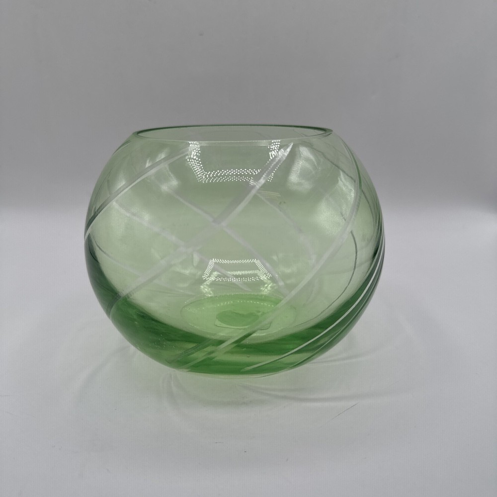 Vintage FTD Green Swirl Glass Planter Bowl Vase Midcentury Decor