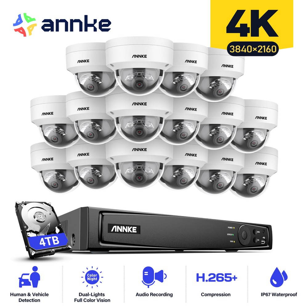 ANNKE 12MP 16CH NVR 4K Audio POE Security Camera System Full Color H.265+ IP67
