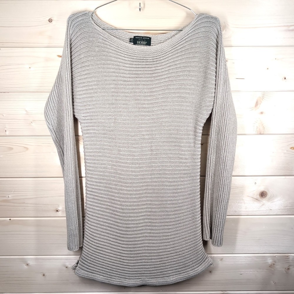 Hobbs Marilyn Anselm UK 12 Beige Cotton Knitted Retro Vintage Jumper Sweater
