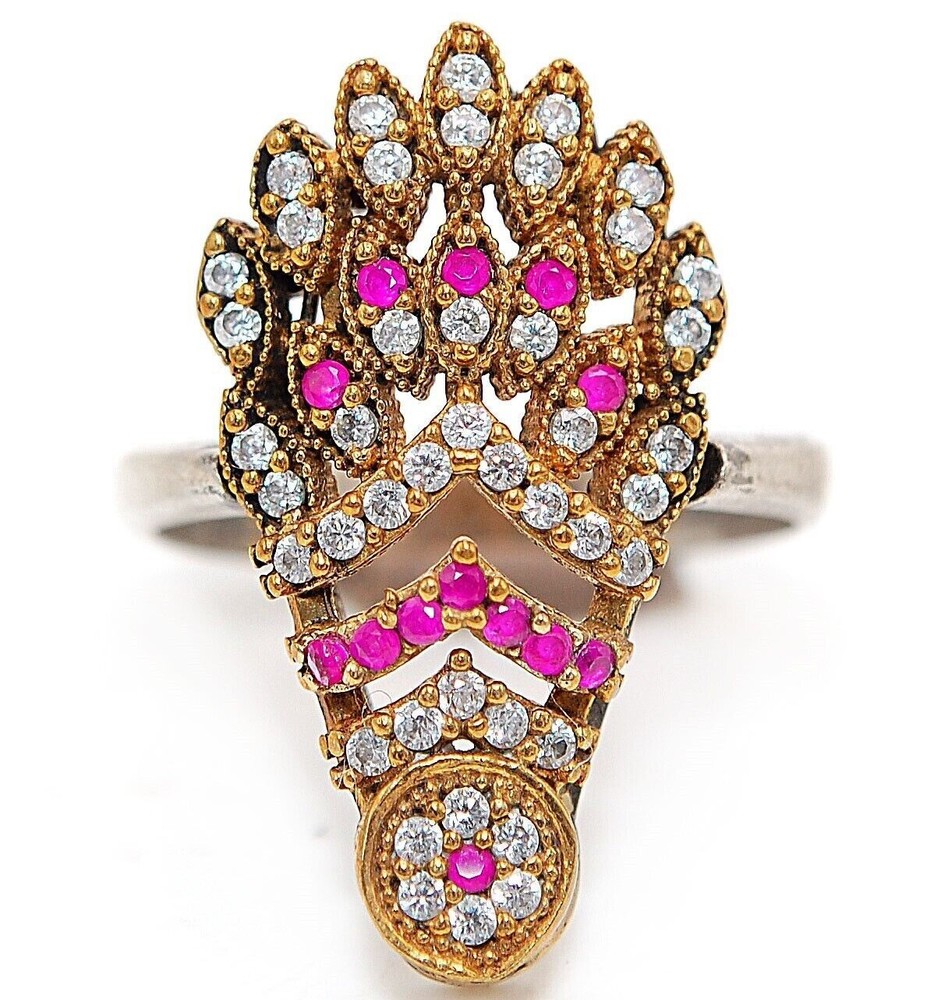 Exquisite 2CT Treated Ruby 925 Sterling Silver Ottoman Empire Ring Size 7.5 H1-6  