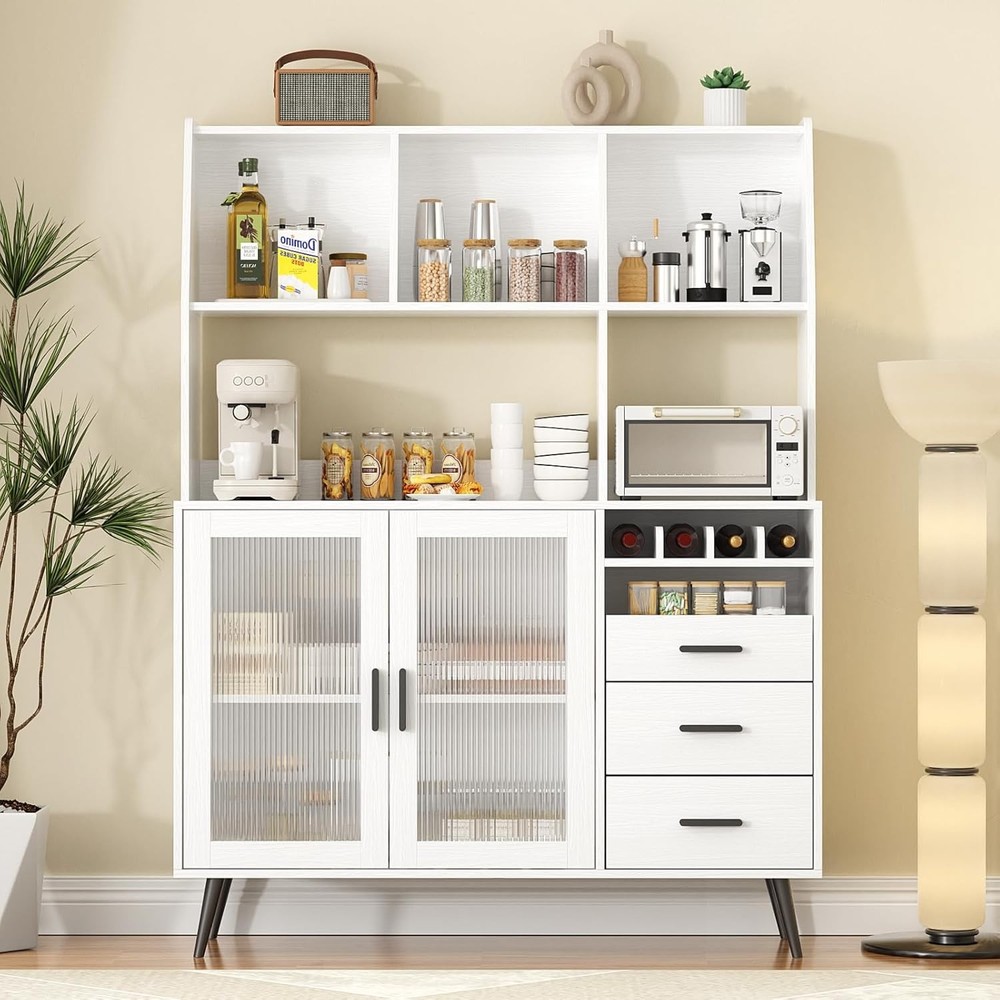 Freestanding Hutch Pantry Cabinet with 3 Drawers for Kitchen Storage