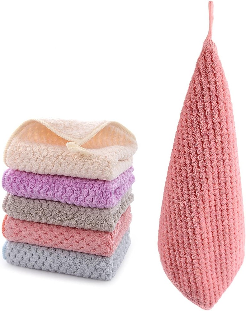 Small Towels with Hanging 11.8in *11.8in, Beige, Pink, Purple, Gray, Blue