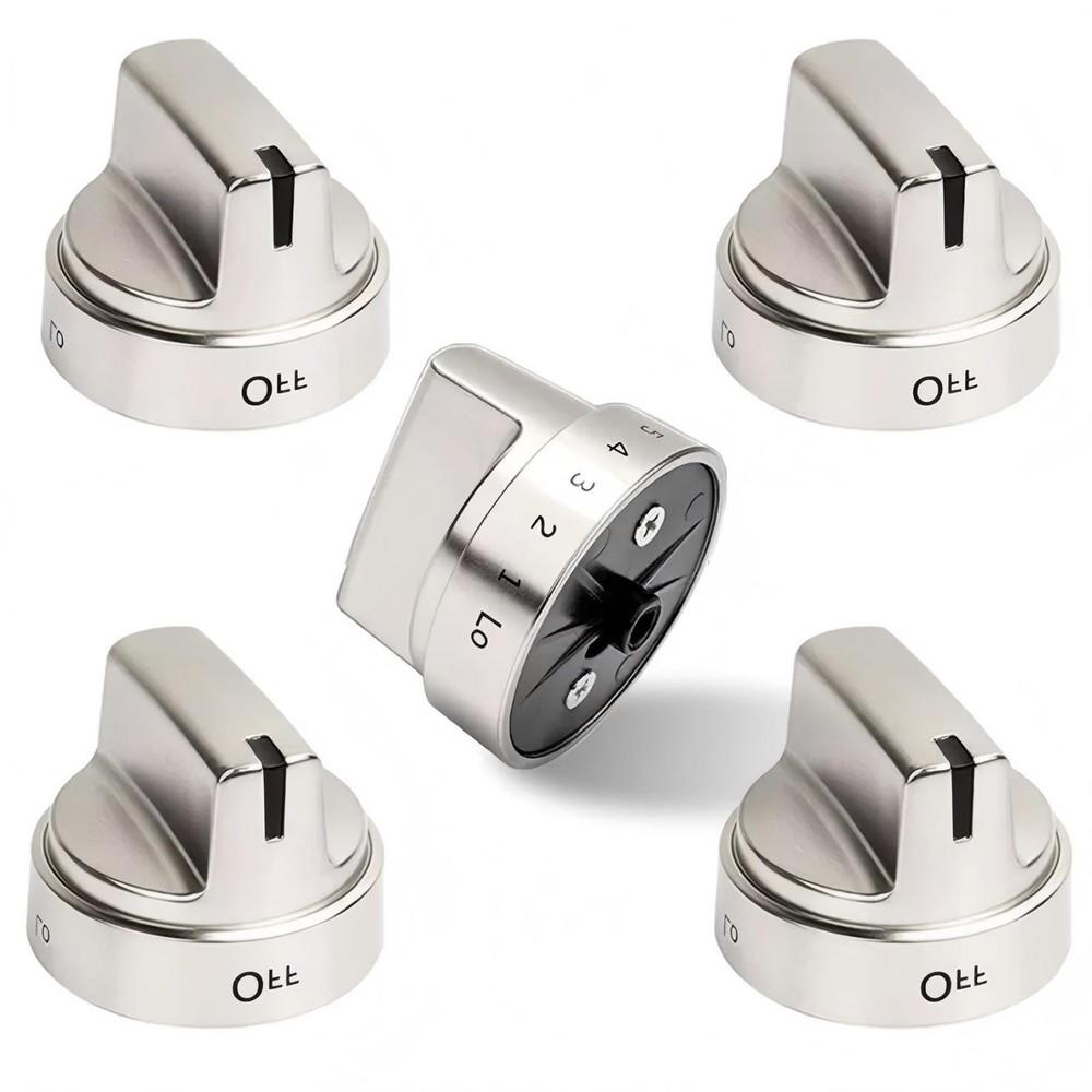5 Pack Stainless Steel Look Control Knob Kits For GE Gas Range Stove WB03X24818
