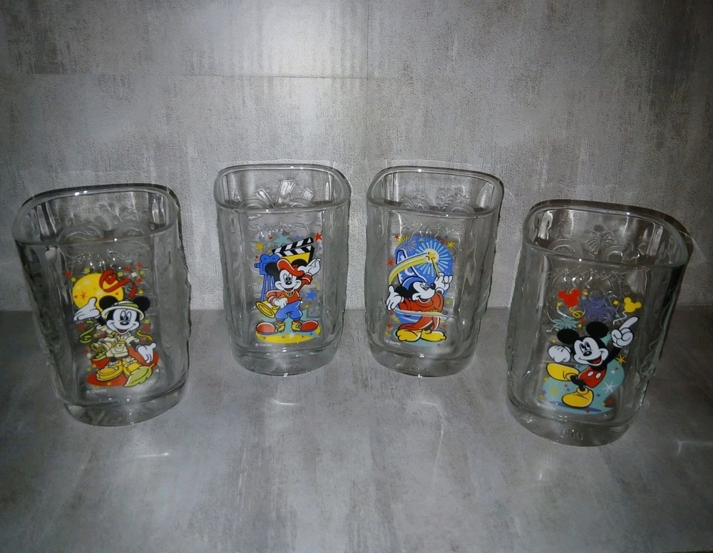 Vintage 2000 Disney World Celebration McDonald's Glass Cup Set of 4