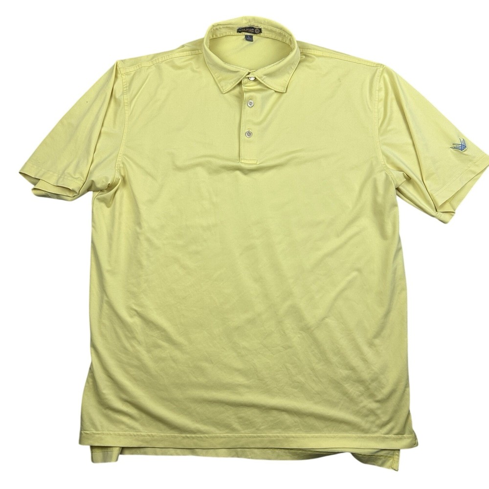 Peter Millar Mens Polo Shirt Yellow Large Summer Comfort Golf Performance Fair