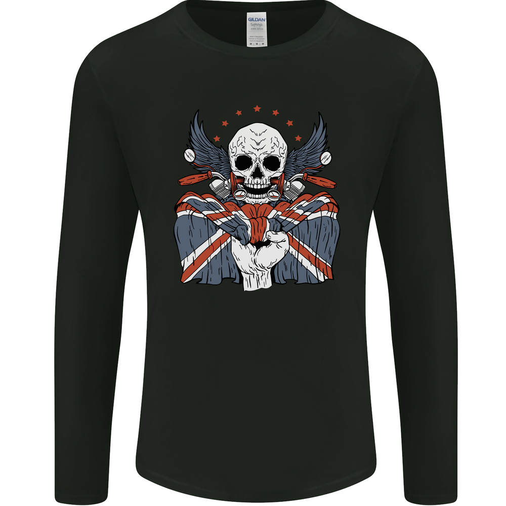 British Biker Skull Motorcycle Long Sleeve Tee for Men