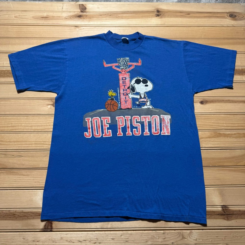 Vintage 50s 60s 70s Detroit Joe Piston Snoopy NBA Basketball Shirt - Size Large