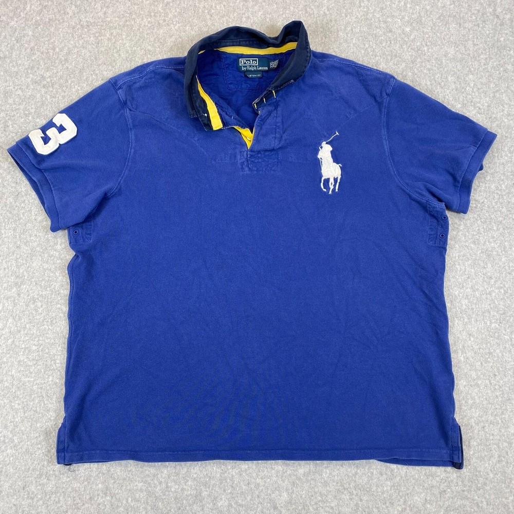 Polo Ralph Lauren Shirt Men's 2XL Blue Classic Fit Short Sleeve #3 Big Pony Polo