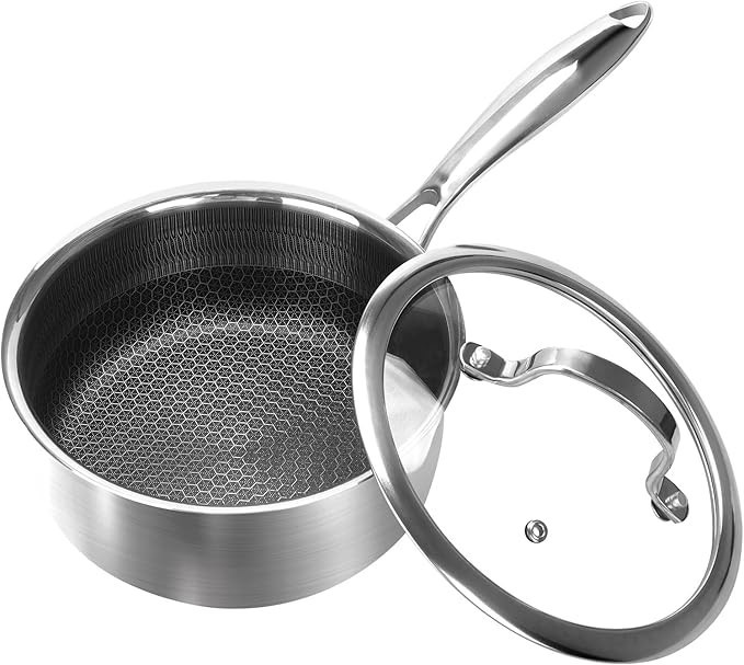 2 Quart Nonstick Saucepan With Glass Cover Stainless Steel Sauce Pan Induction S