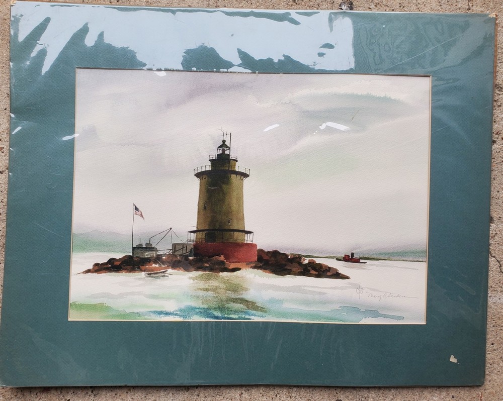 Vintage Original Watercolor Painting | Delaware Breakwater East End Lighthouse |