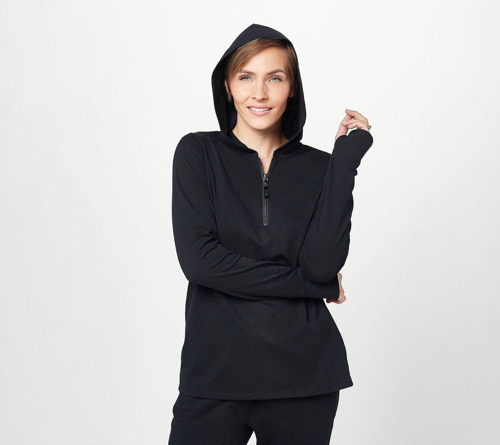Belle by Kim Gravel Women's Top Sz L Slub Knit Signature Zip Hoodie Black