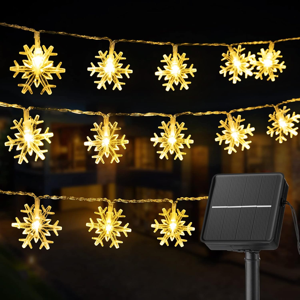 Brightown 100 LED Solar Snowflake String Lights 39 FT Waterproof Outdoor Holiday Decor