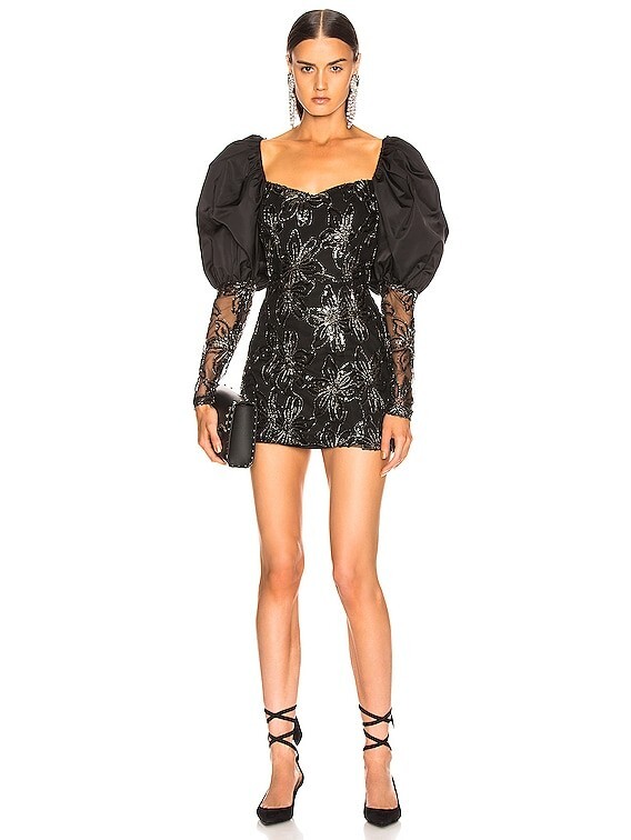 Rotate Birger Christensen Sequin Embellished Puff Sleeve Black Mini 10 US