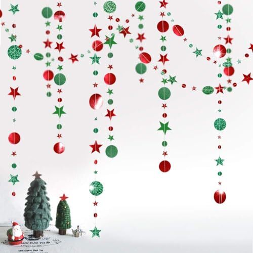 Glitter Christmas Star Garland Moon Green Red Decoration Circle Dots Garland