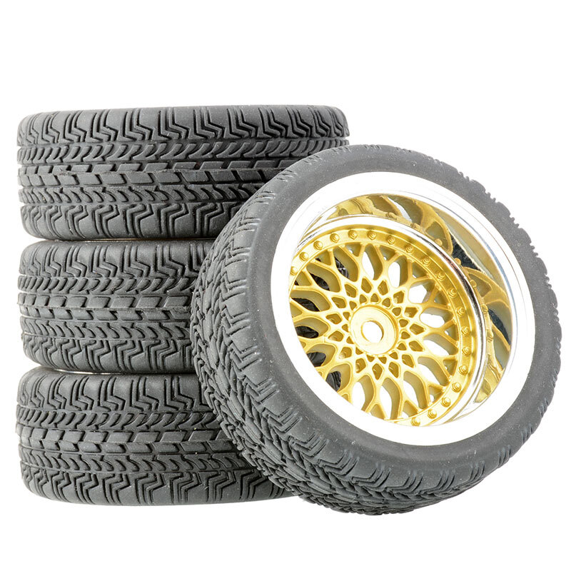 4pcs 1/10 Scale RC Rubber Tires with 12mm Hex Wheels for HSP HPI Kyosho Tamiya D4