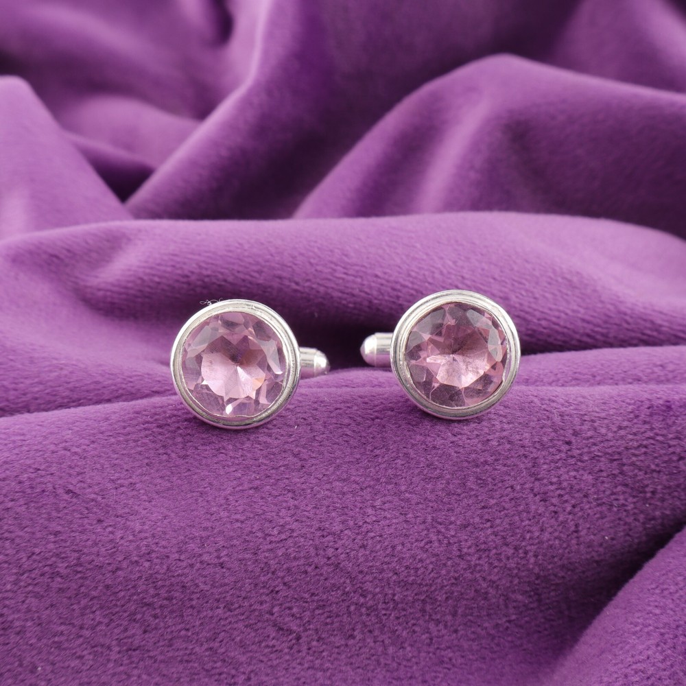 Morganite Stone Pink Brothers Gift Engagement Cufflinks 925 Sterling Silver