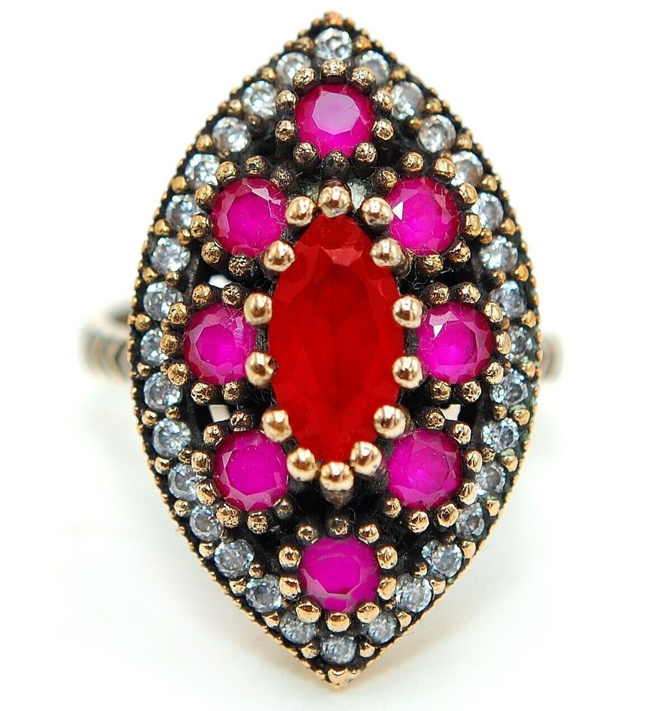 3CT Treated Ruby Sterling Silver Ottoman Empire Style Ring Size 7