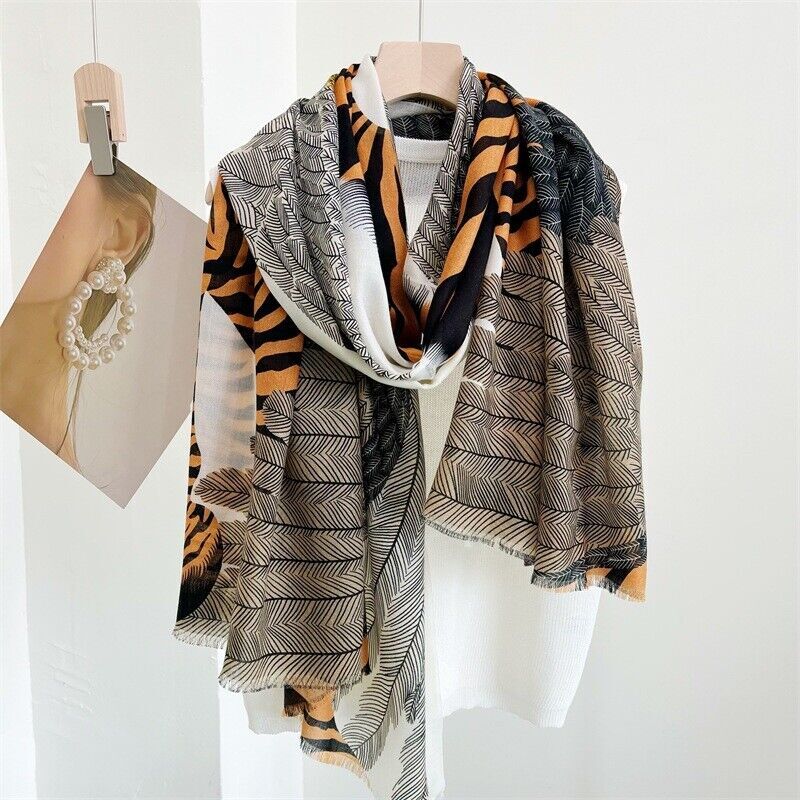 Pure Cashmere Scarf Wrap Shawl Feather Zebra Print Thin Soft Delicate 200x100cm