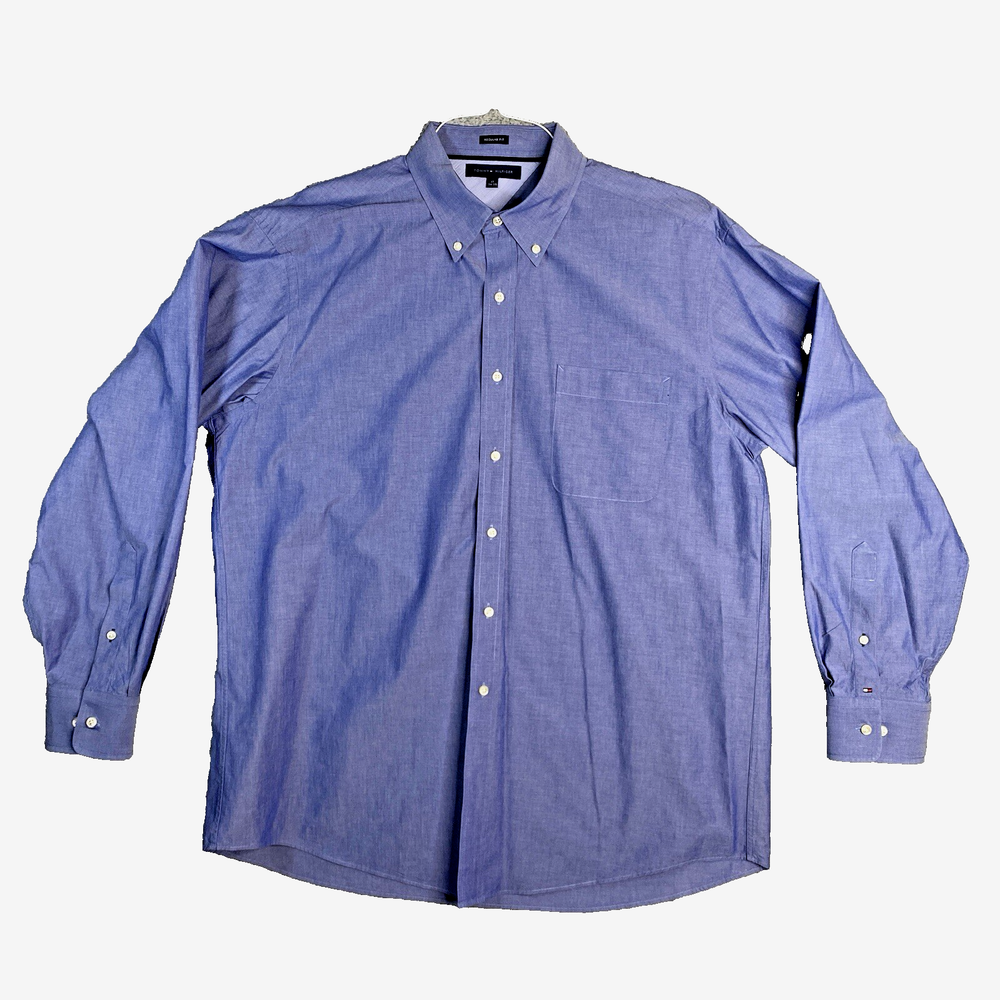Tommy Hilfiger Men's Blue Regular Fit Button Down Dress Shirt Size 17 34/35