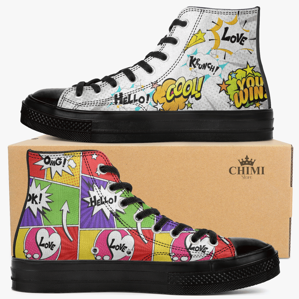Custom Comic Book Vibes Canvas Shoes, them a great fit for Y2K clothing