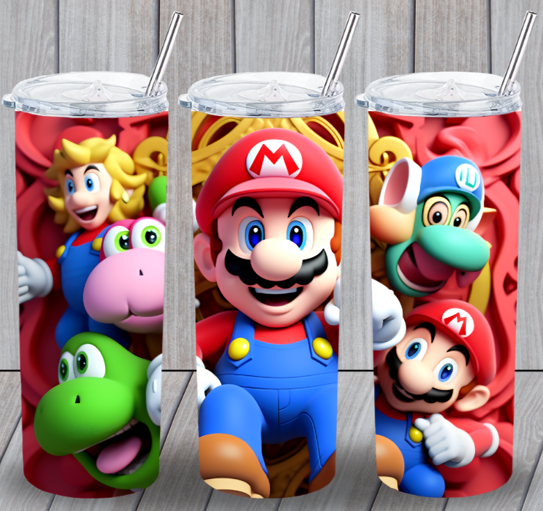 Mario #10 Multicolor 20oz Insulated Tumbler With Lid Clear Straw New