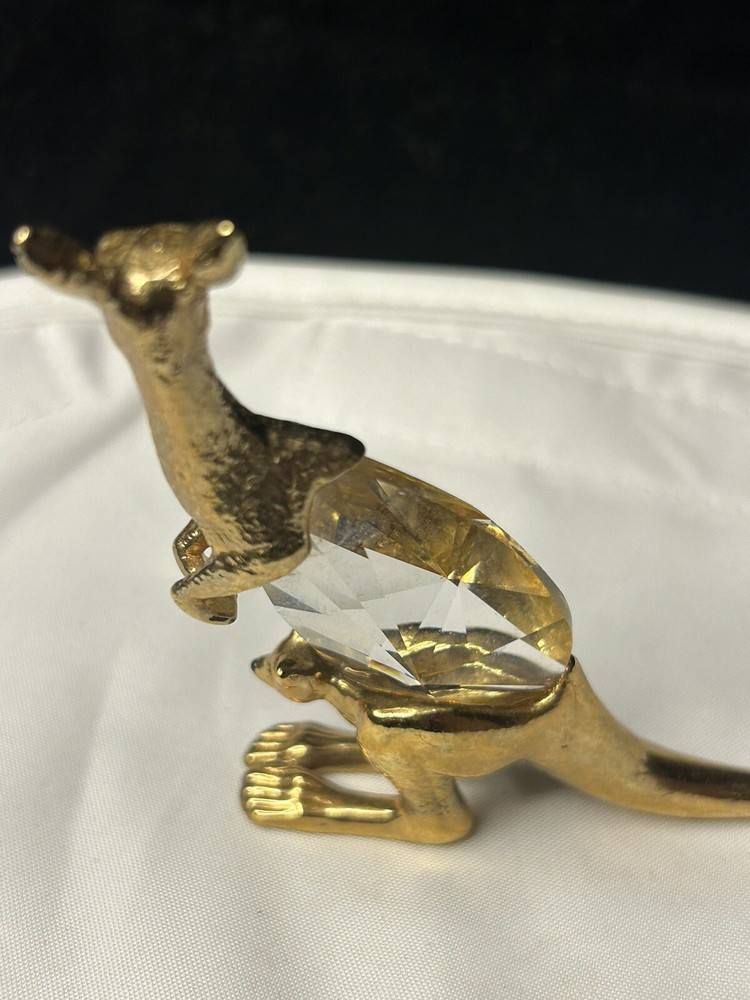 Swarovski Gold Kangaroo with Baby Crystal Figurine 2.75 Inch Tall