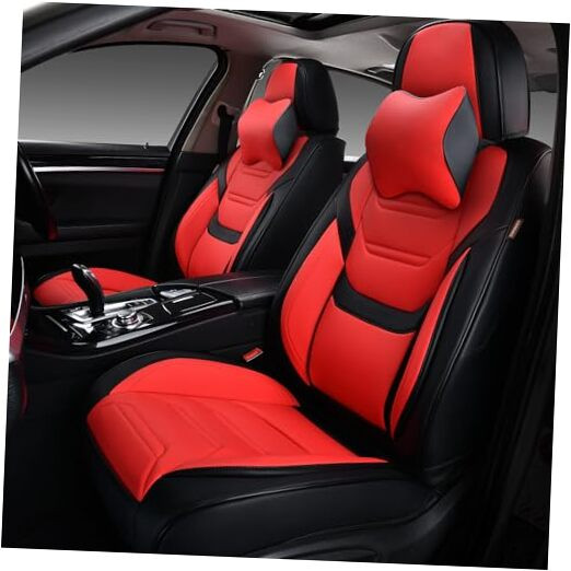 Car Seat Covers Full Set, Breathable Leather Automotive Front Pair Black&Red