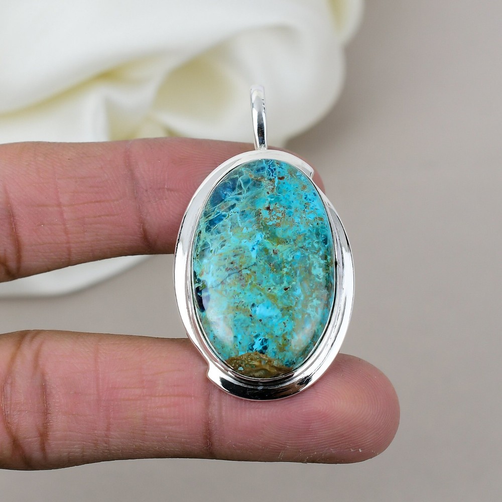 Chrysocolla Sterling Silver Pendant Women's Jewelry Gift High-Quality Gemstone